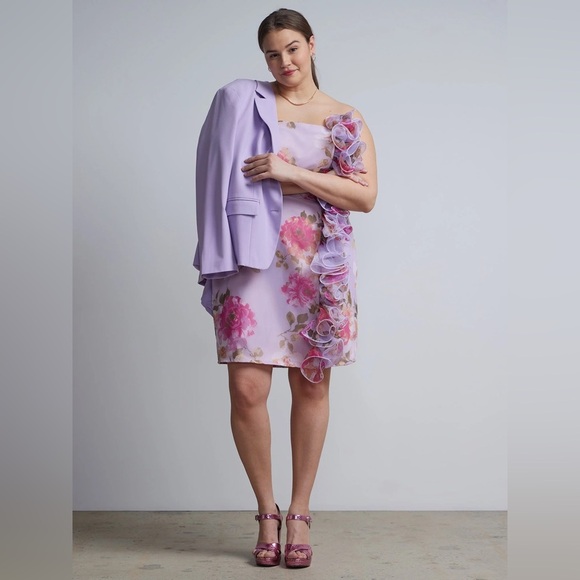 New York & Company Dress Womens Plus Sz 3X Purple Floral Organza Ruffled New - Picture 4 of 11